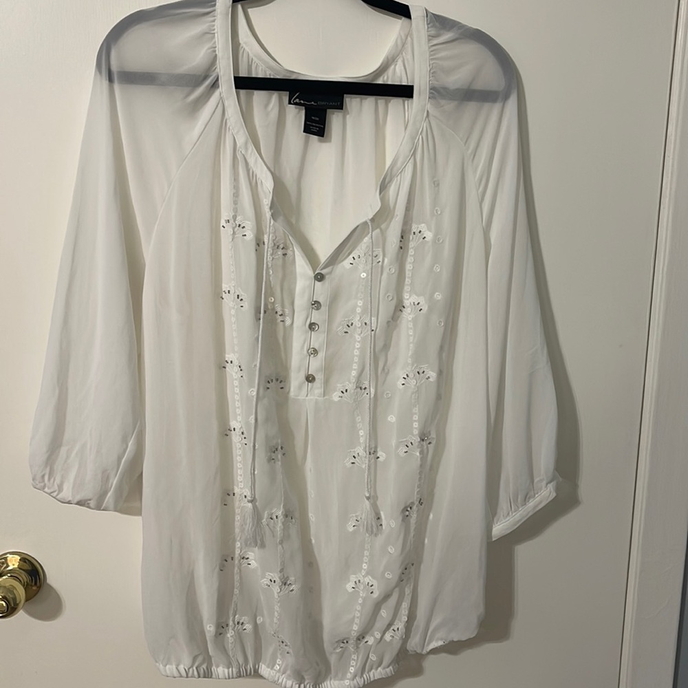 Sheer white and beaded Lane Bryant top